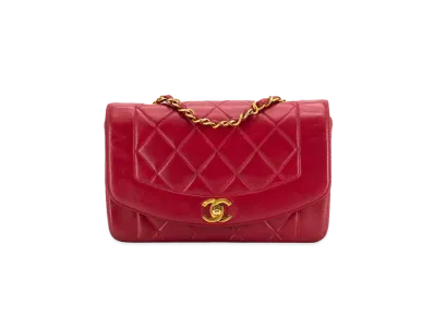 CHANEL Matelasse Diana Flap 22 Chain Shoulder Lambskin "Red"