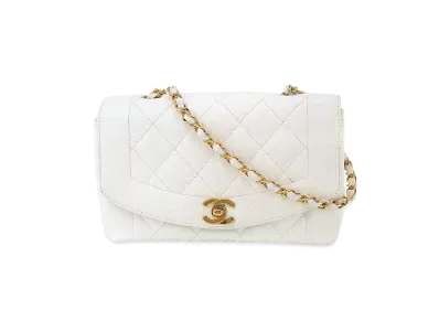 CHANEL Matelasse Diana Flap 22 Chain Shoulder Caviarskin "White"