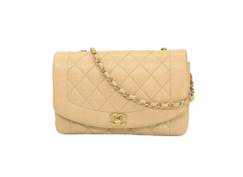 CHANEL Matelasse Diana Flap 25 Chain Shoulder Caviarskin "Beige"