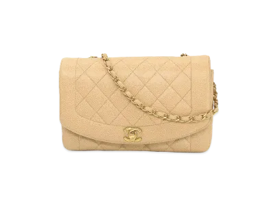 CHANEL Matelasse Diana Flap 25 Chain Shoulder Caviarskin "Beige"