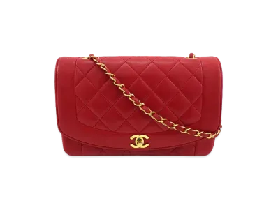 CHANEL Matelasse Diana Flap 25 Chain Shoulder Lambskin "Red"