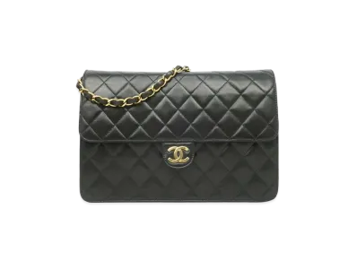 CHANEL Matelasse Single Flap Push Lock Chain Bag Lambskin "Black/Gold"