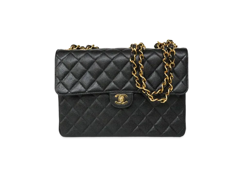 CHANEL Deca Matelasse Single Flap W Chain Caviarskin "Black/Gold"