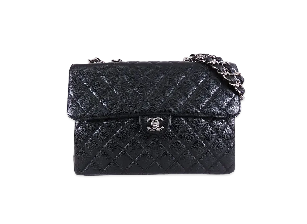 CHANEL Deca Matelasse Single Flap W Chain Caviarskin "Black/Silver"