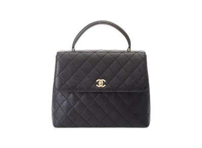 CHANEL Coco Mark Matelasse Caviar Skin One Handle Handbag "Black"