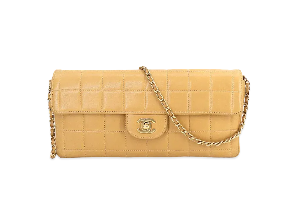 CHANEL East West Chocolate Bar Flap Chain Shoulder Lambskin "Beige"