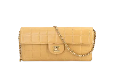 CHANEL East West Chocolate Bar Flap Chain Shoulder Lambskin "Beige"