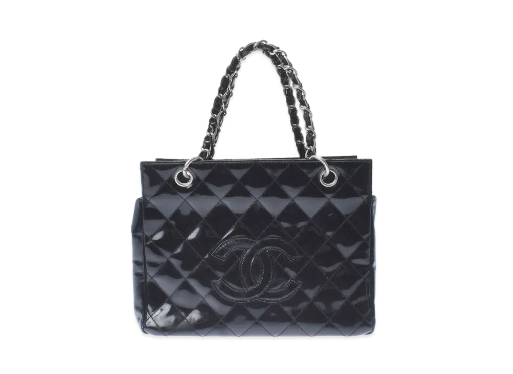 CHANEL PTT Matelasse Chain Tote Bag Patent Calfskin "Black/Silver"
