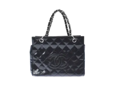 CHANEL PTT Matelasse Chain Tote Bag Patent Calfskin "Black/Silver"