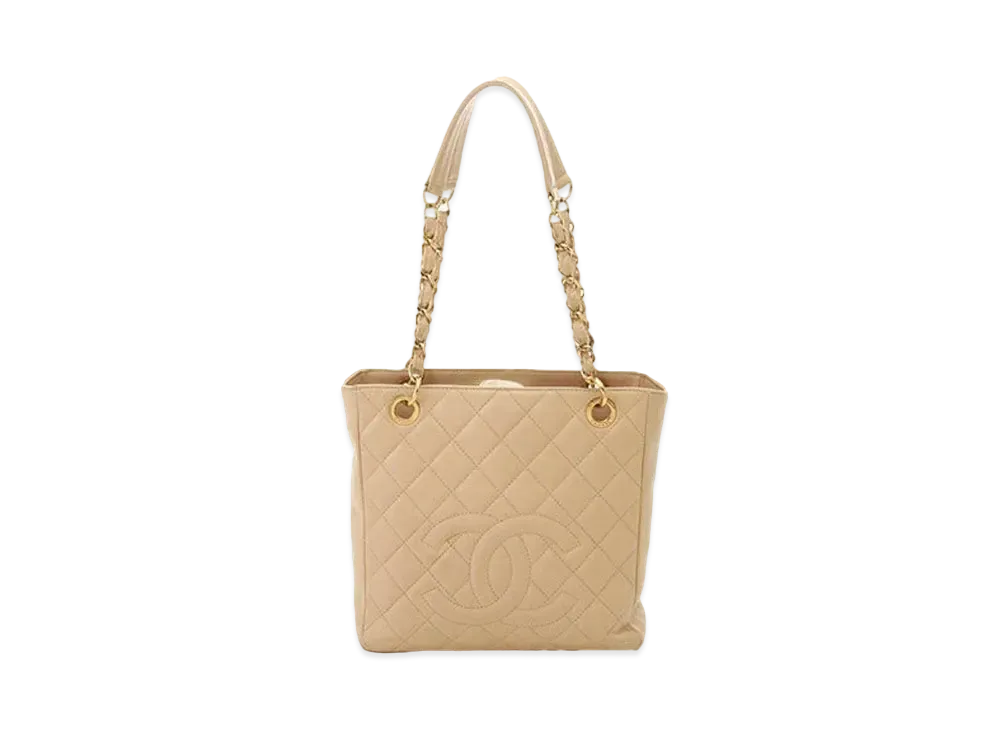 CHANEL PST Matelasse Chain Tote Bag Caviarskin "Beige/Gold"