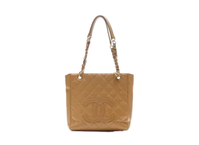 CHANEL PST Matelasse Chain Tote Bag Caviarskin "Camel/Gold"