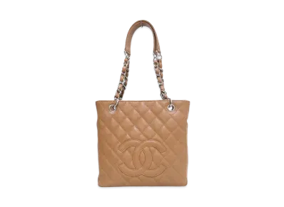 CHANEL PST Matelasse Chain Tote Bag Caviarskin "Camel/Silver"