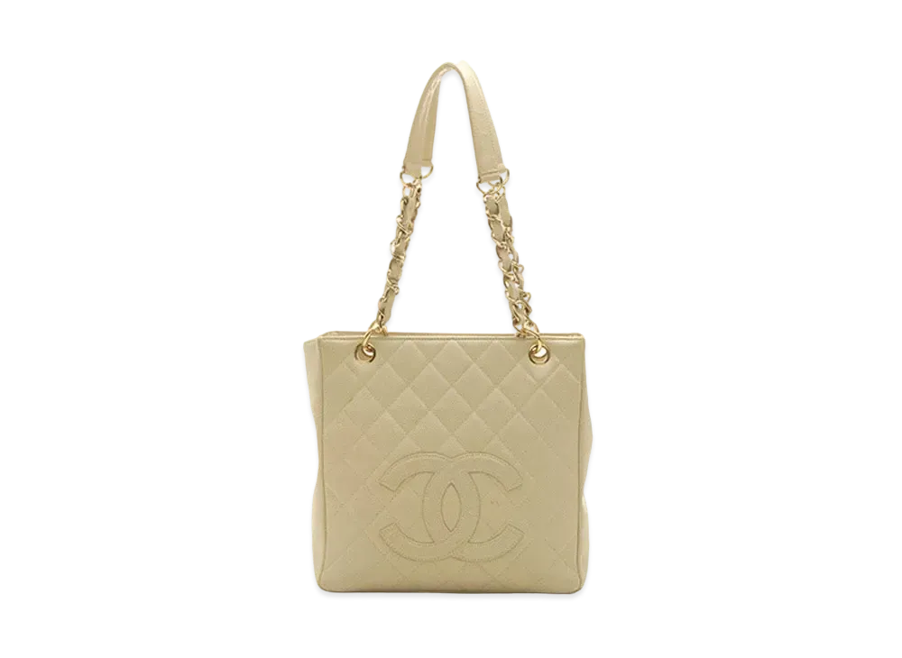 CHANEL PST Matelasse Chain Tote Bag Caviarskin "Light Beige/Gold"