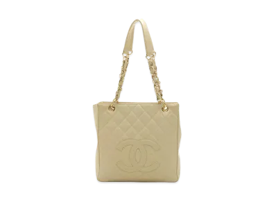 CHANEL PST Matelasse Chain Tote Bag Caviarskin "Light Beige/Gold"