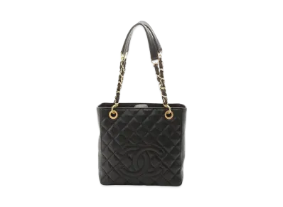 CHANEL PST Matelasse Chain Tote Bag Caviarskin "Black/Gold"
