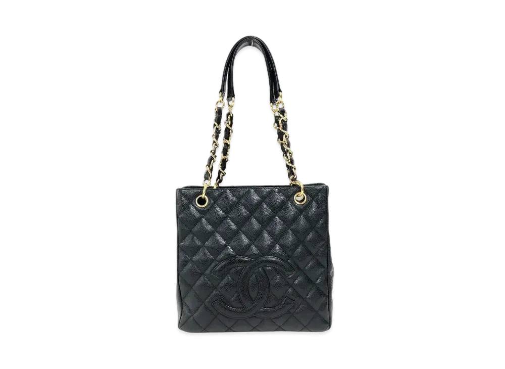 CHANEL PST Matelasse Chain Tote Bag Caviarskin "Black/Gold"