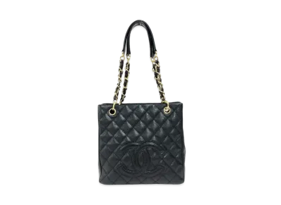 CHANEL PST Matelasse Chain Tote Bag Caviarskin "Black/Gold"