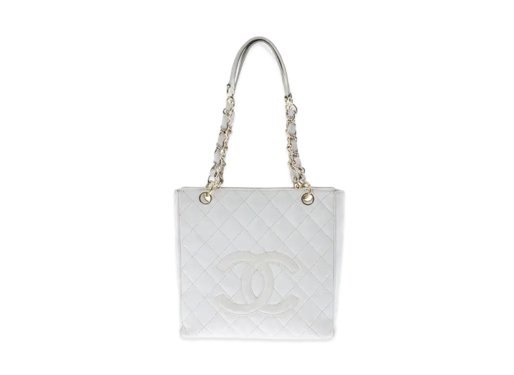 CHANEL PST Matelasse Chain Tote Bag Caviarskin "White/Gold"
