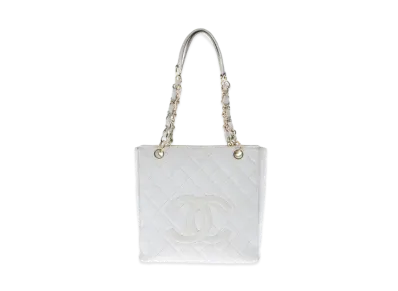 CHANEL PST Matelasse Chain Tote Bag Caviarskin "White/Gold"