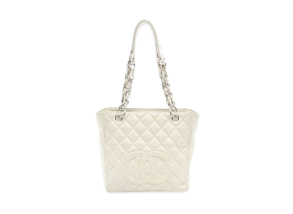 CHANEL PST Matelasse Chain Tote Bag Caviarskin "White/Silver"