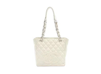 CHANEL PST Matelasse Chain Tote Bag Caviarskin "White/Silver"