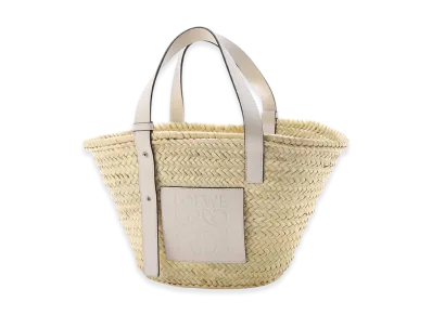 LOEWE Basket Bag In Palm Leaf And Calfskin "Natural White"