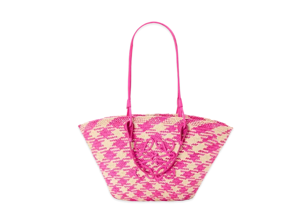 ロエベ アナグラム バスケットバッグ ミディアム ラフィア ＆ カーフ "ナチュラル/フューシャ" A223T43X55-2671(11051448)