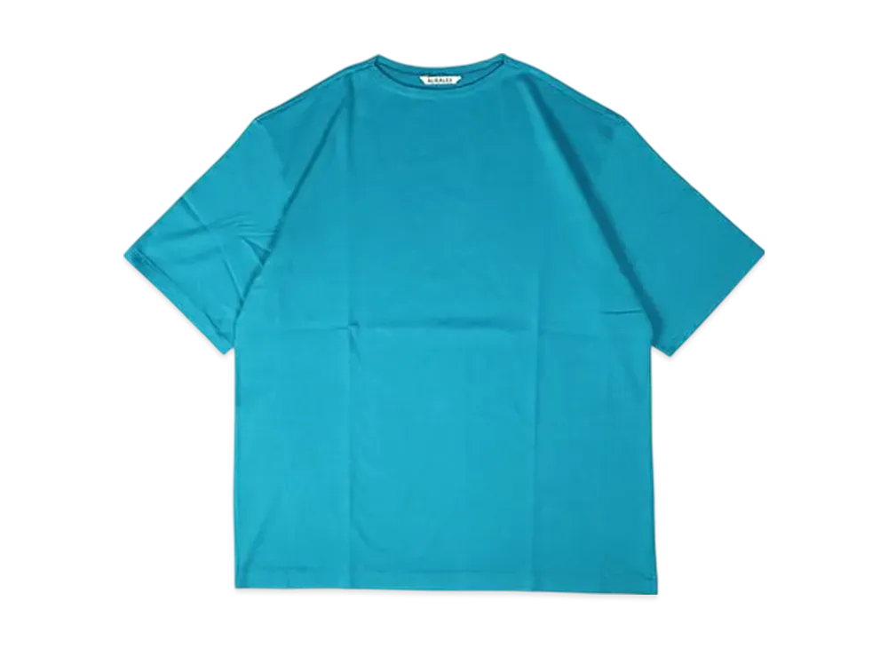 AURALEE Luster Plating Narrow Boat Neck Tee "Teal Green"