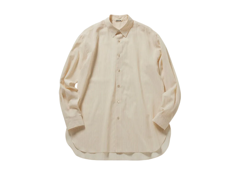 オーラリー 24SS ハードツイスト フィンクス オーガンジー ストライプシャツ "ベージュ"