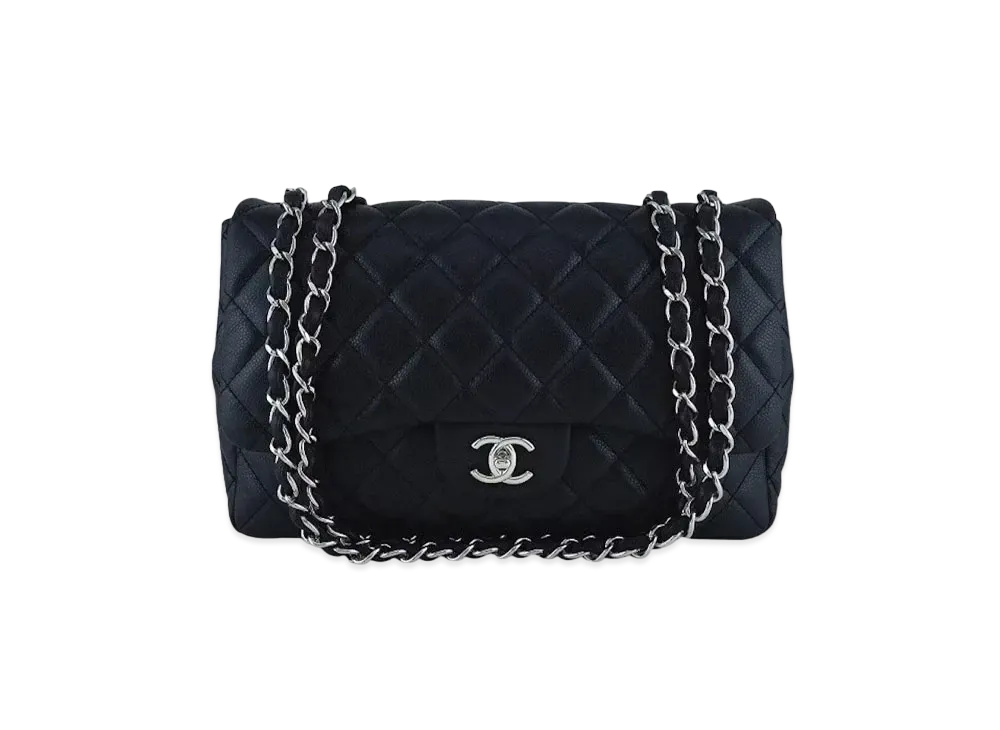 CHANEL Deca Matelasse Classic Single Flap Caviarskin "Black/Silver"