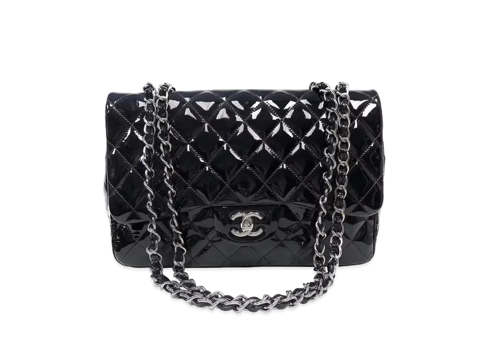 CHANEL Deca Matelasse Classic Single Flap Jumbo Patent Calfskin "Black/Silver"