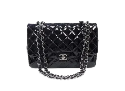 CHANEL Deca Matelasse Classic Single Flap Jumbo Patent Calfskin "Black/Silver"