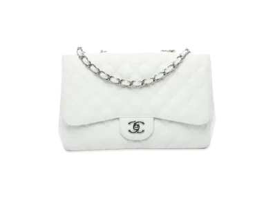 CHANEL Deca Matelasse Classic Single Flap Caviarskin "White/Silver"