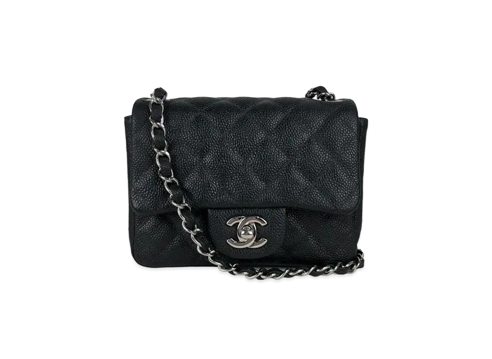 CHANEL Mini Matelasse Caviarskin "Black/Silver"