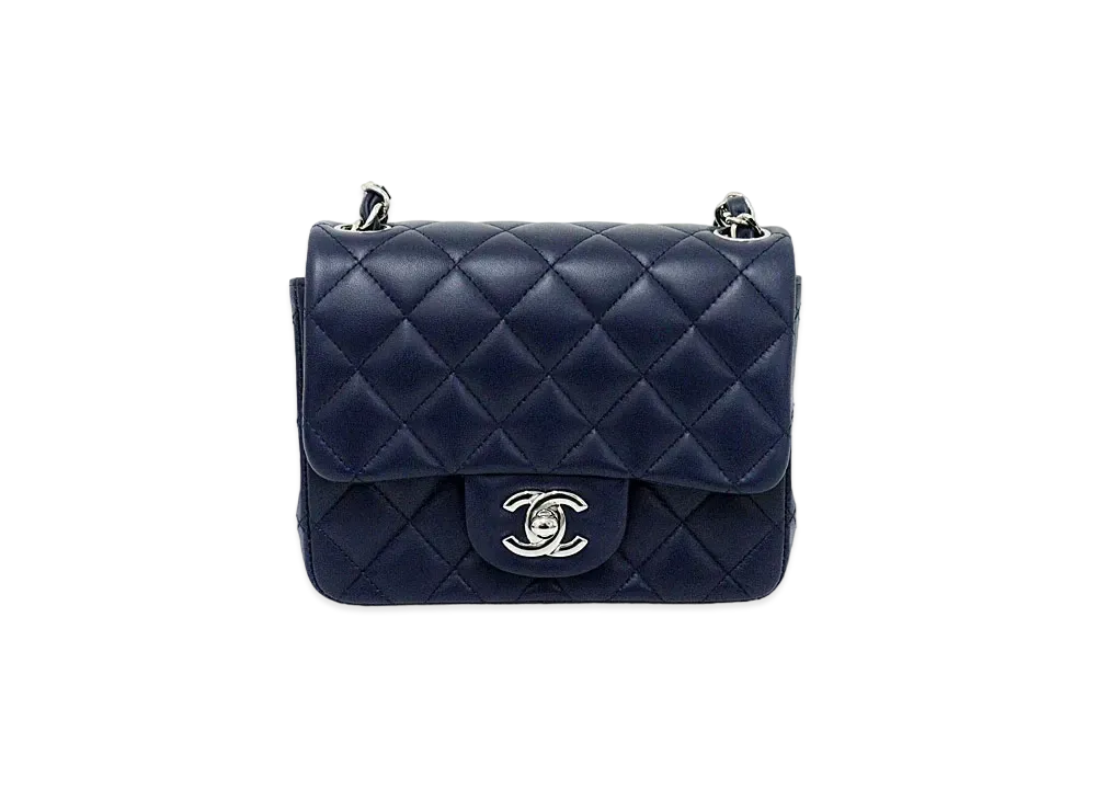 CHANEL Mini Matelasse Lambskin "Navy/Silver"