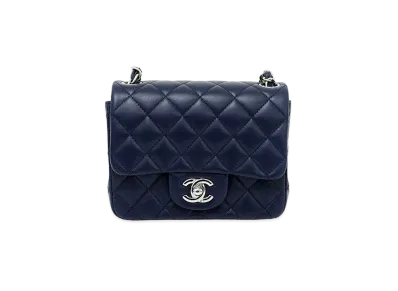CHANEL Mini Matelasse Lambskin "Navy/Silver"