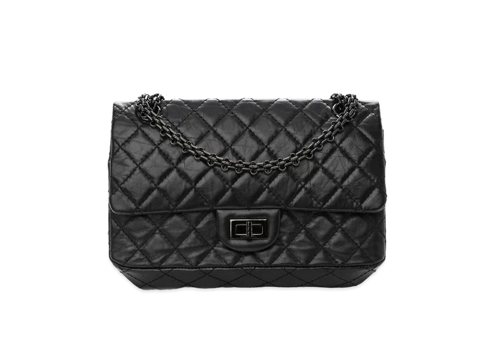 CHANEL 2.55 Chain Shoulder Aged Calfskin "So Black"