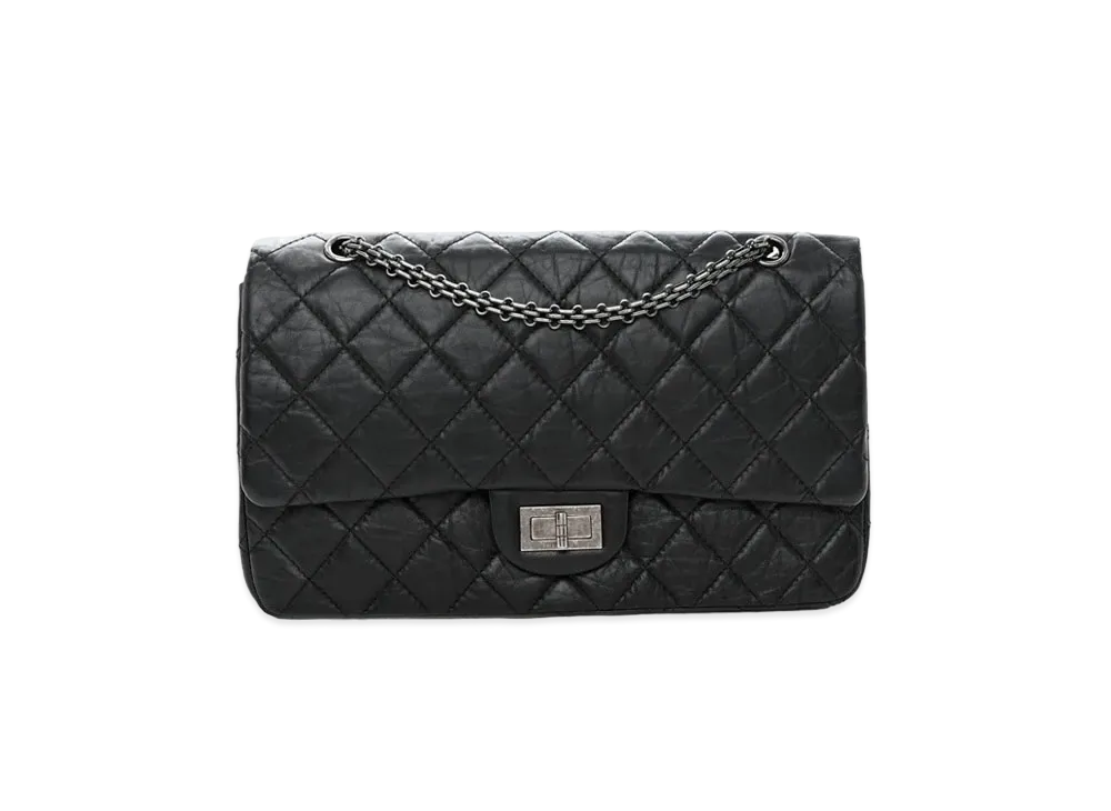 CHANEL 2.55 Chain Shoulder Aged Calfskin "Black/Silver"