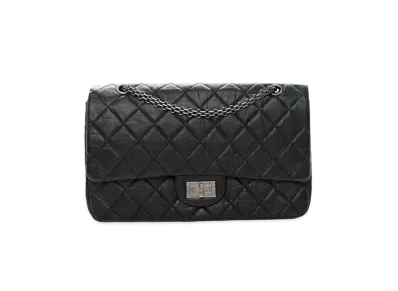 CHANEL 2.55 Chain Shoulder Aged Calfskin "Black/Silver"