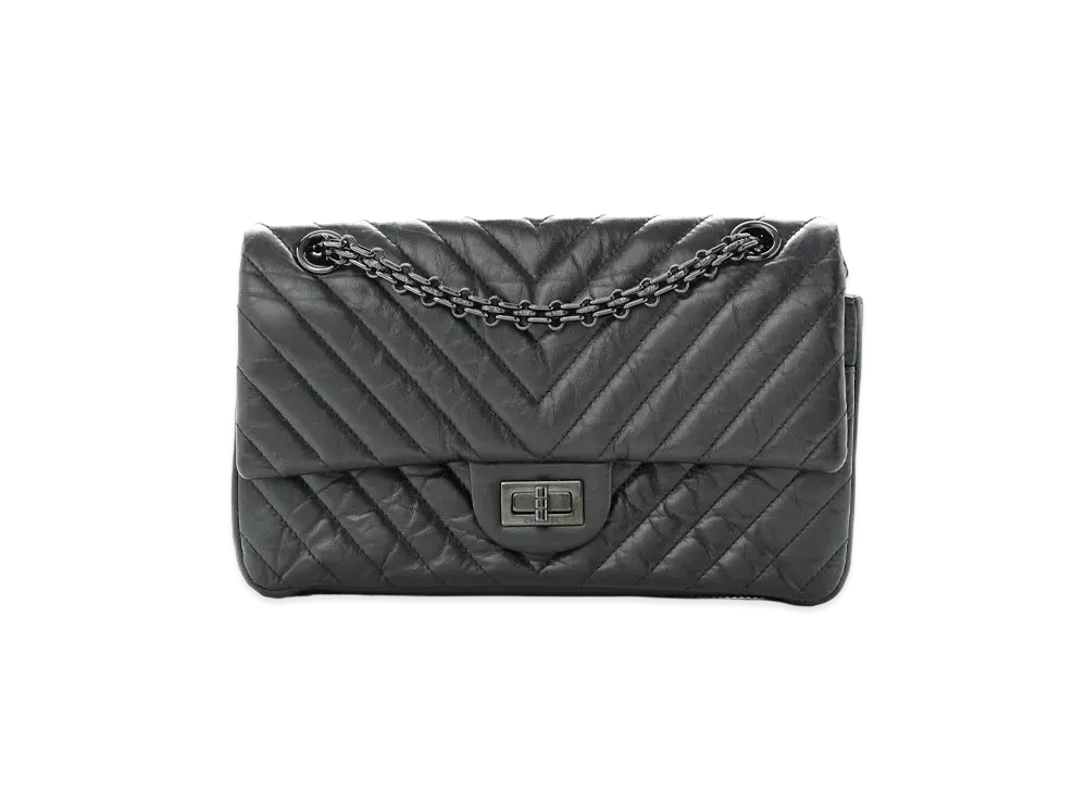 CHANEL 2.55 V Stitch Chain Shoulder Aged Calfskin "So Black"