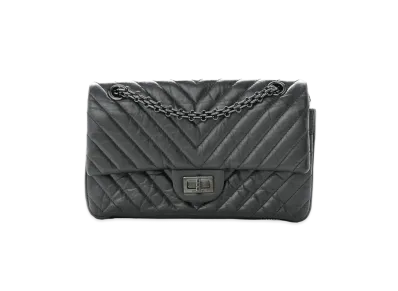 CHANEL 2.55 V Stitch Chain Shoulder Aged Calfskin "So Black"
