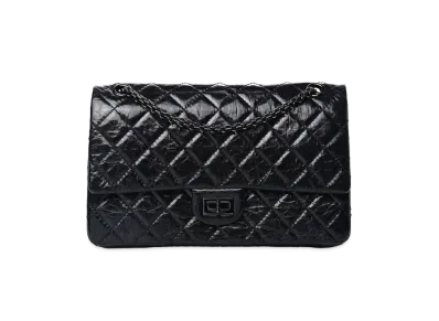 CHANEL 2.55 Chain Shoulder Glazed Calfskin "So Black"