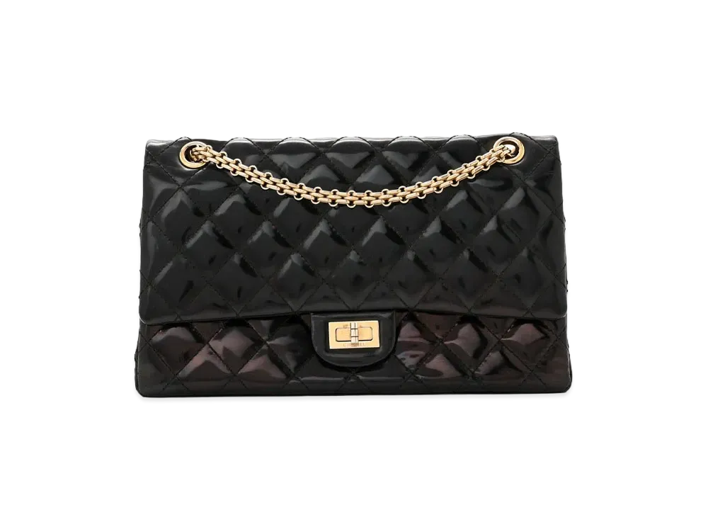 CHANEL 2.55 Chain Shoulder Patent Calfskin "Black/Gold"