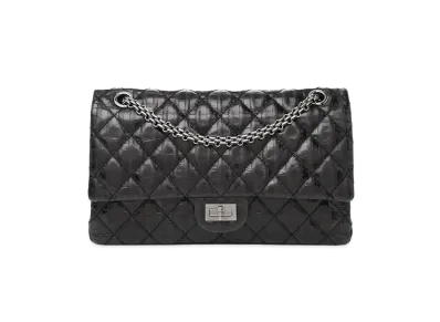 CHANEL 2.55 Chain Shoulder Metallic Calfskin "Black/Silver"