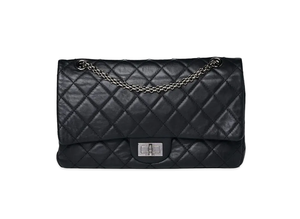 CHANEL 2.55 Chain Shoulder Aged Calfskin "Black/Silver"