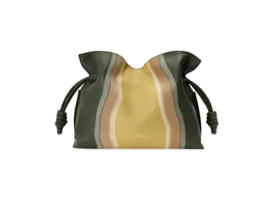 LOEWE Flamenco Clutch Landscape Medium "Bottle Green/Ochre"