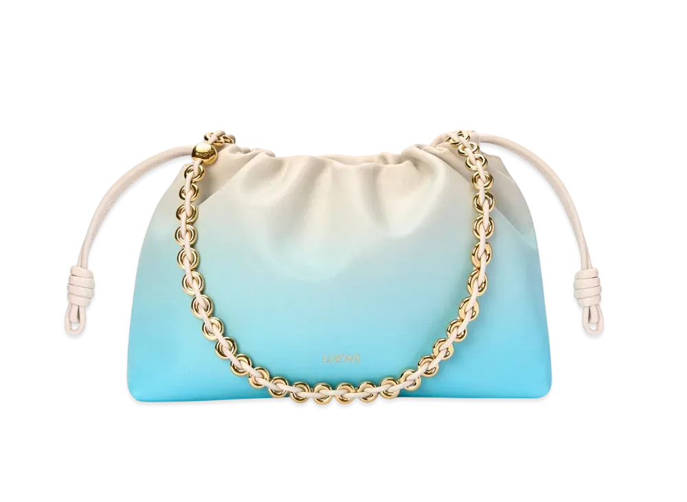 LOEWE Medium Flamenco Purse in Mellow Nappa Lambskin "Soft White/Sky Blue"