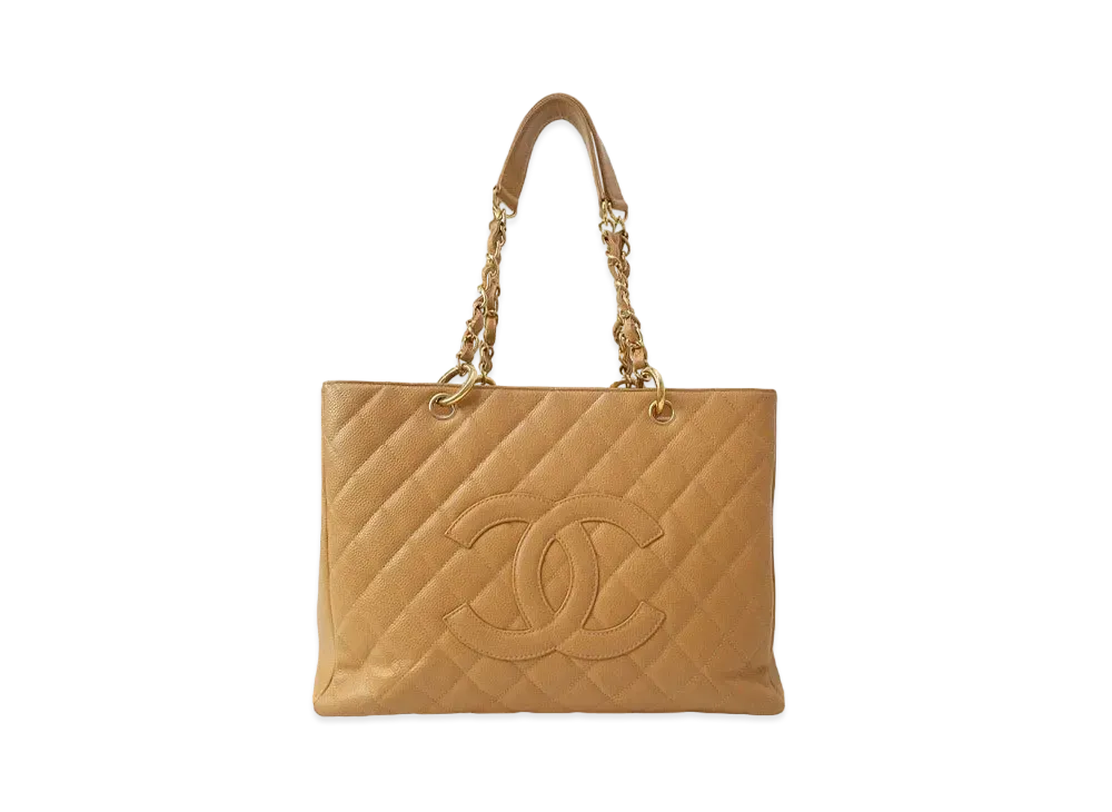 CHANEL GST Matelasse Chain Tote Bag Caviarskin "Beige/Gold"