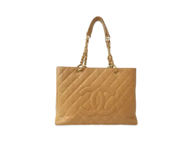 CHANEL GST Matelasse Chain Tote Bag Caviarskin "Beige/Gold"