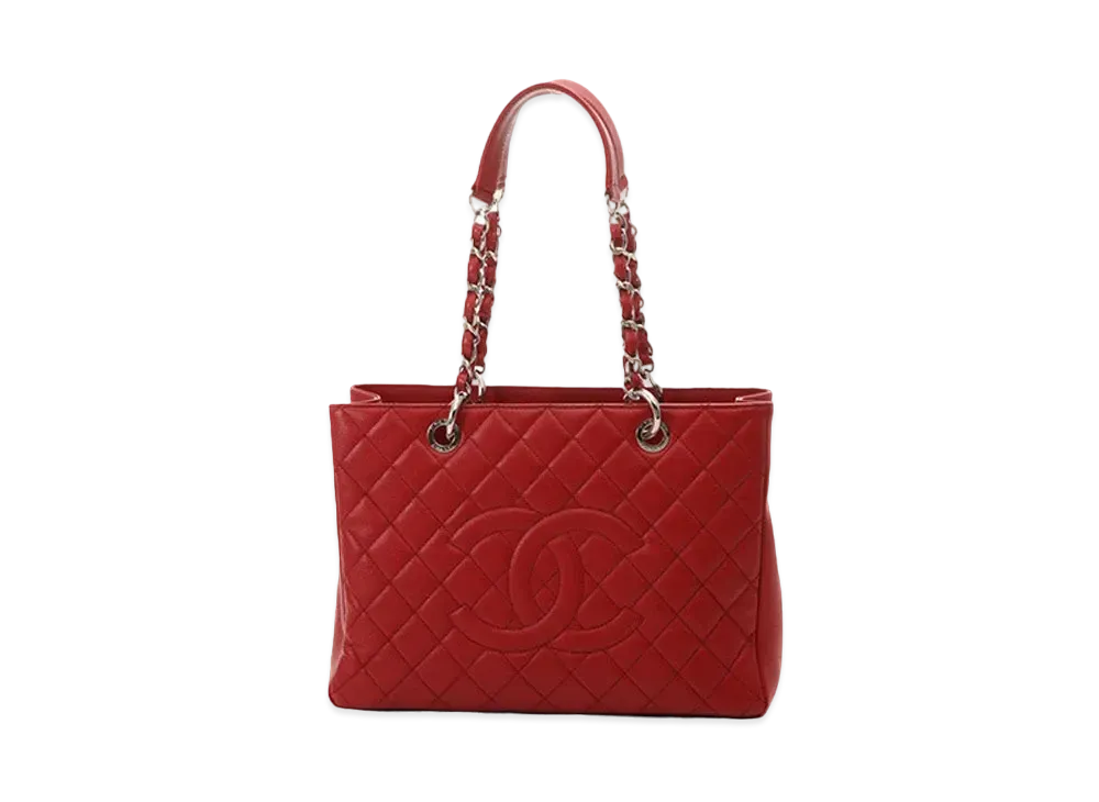 CHANEL GST Matelasse Chain Tote Bag Caviarskin "Red/Silver"